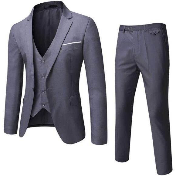 Men’s Slim Fit Suit One Button 3Piece Blazer Dress Business Wedding Party Jacket - Picture 1 of 7